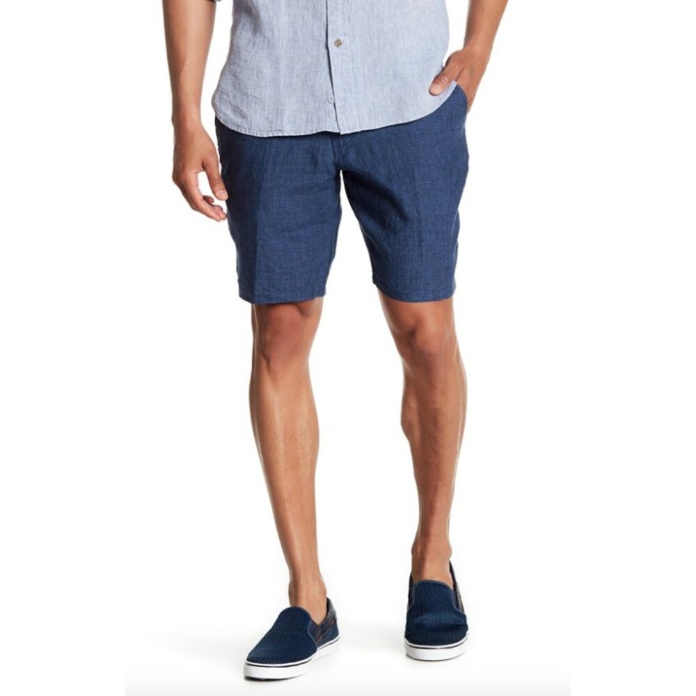 TOSCANO Men's Horizon Gingham Checkered Print Linen Shorts SIZE 33 Inseam 9" *